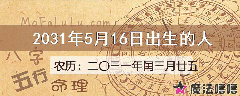 2031年5月16日出生的人