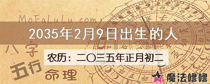 2035年2月9日出生的八字怎么样？