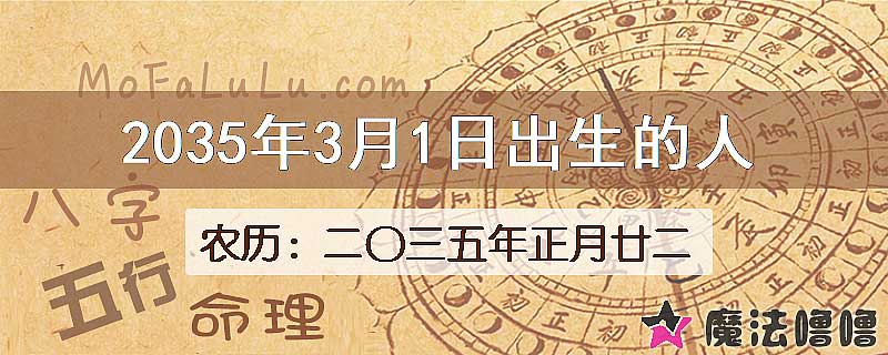 2035年3月1日出生的八字怎么样？
